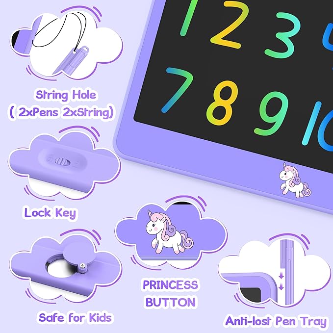 Hockvill LCD Writing Tablet for Kids 12 Inch, Kids Learning Toys Drawing Pad for Girls Boys, Unicorn Doodle Board for Toddlers 3 4 5 6 7 8 Year Old Travel Essentials Valentines Gifts for Kids