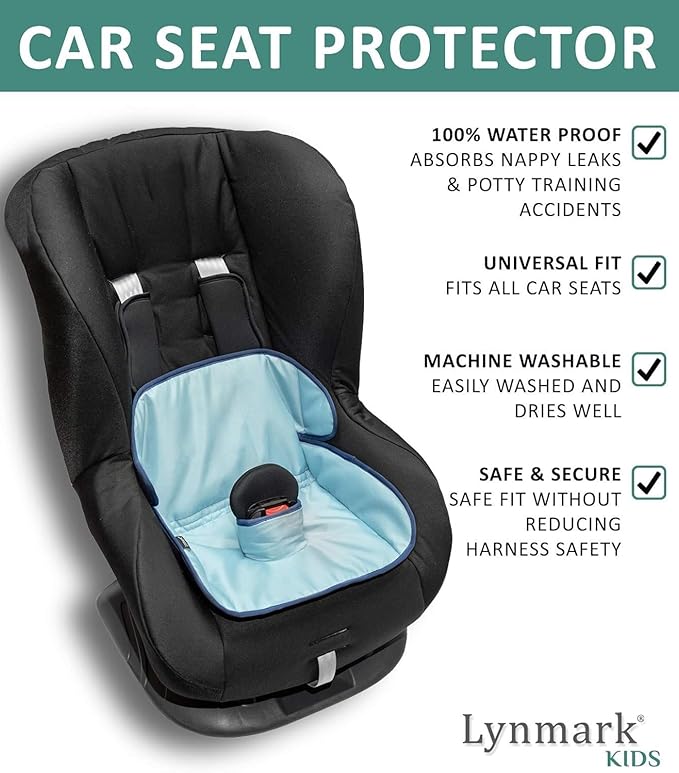 Lynmark® Potty Training Car Seat Protector Cover - Waterproof Soft Piddle Pads for Toddlers and Baby Carseat - Travel-Friendly Universal Washable Liner Mat for Spills, Nappy Leaks, Accidents - Blue