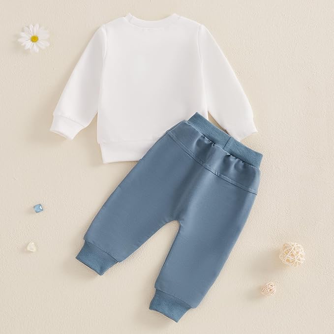 Baby Boy Fall Clothes Set Long Sleeve Letter Print Sweatshirt Pants Toddler Infant Outfits 6 12 18 24 Months 2T