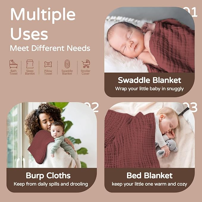 Hooded Baby Towels for Newborn, Absorbent 100% Cotton Muslin Baby Bath Towel for Boys and Girls, Baby Towels with Hood for Babies (WineRed & Pink & White)