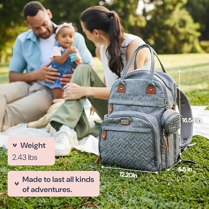 BabbleRoo Diaper Bag Backpack - Baby Essentials Travel Tote - Multi Function Water Resistant Diaper Bag, Travel Essentials Baby Bag with Changing Pad, Stroller Straps & Pacifier Case - Green Birdy | Baby Essentials, Travel Essentials, Baby Bag, with Ch...
