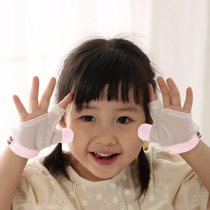 HS&ROXIN Thumb Sucking Guard for Kids with Finger Sucking Guard Gloves to Stop Thumb Sucking Deterrent Gloves for Ages 6 Months to 8 Years (Pink, XS)