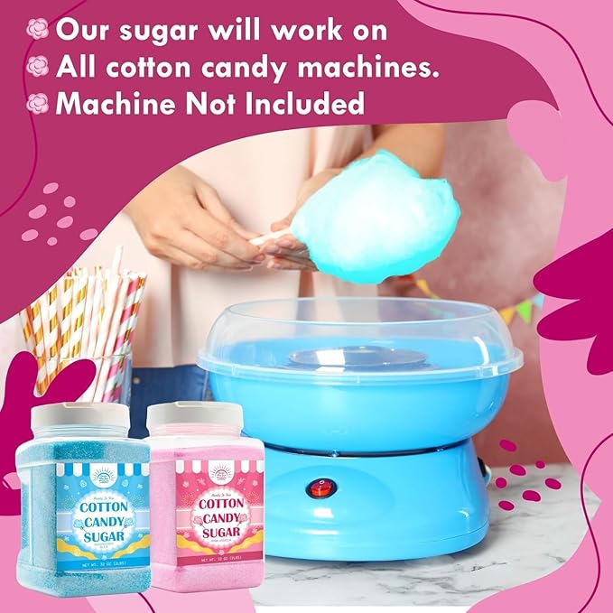 Cotton Candy Floss Sugar – Pink Vanilla & Blue Raspberry (2 Pack, 3 lb Each) | Premium Spun Sugar for Cotton Candy Machines | Perfect for Parties, Events & Home Use (2 Pack – 2 lb Jars + Cones)