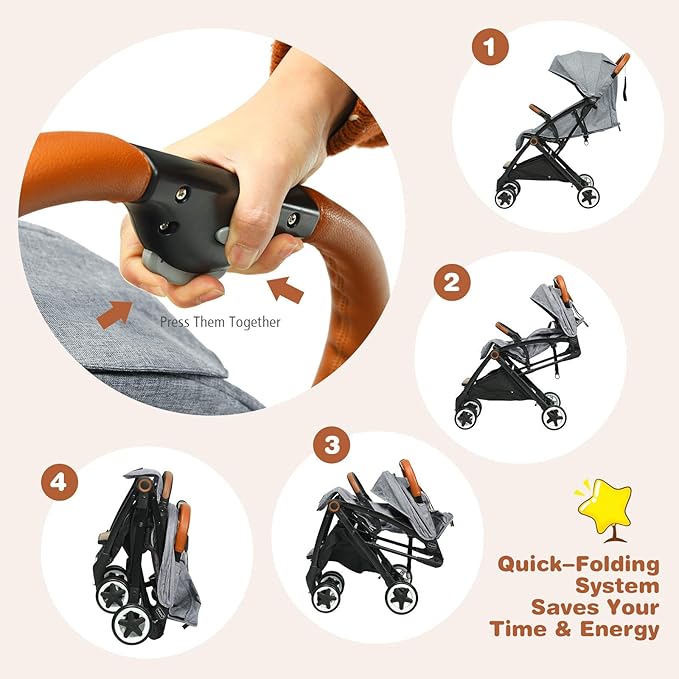 BABY JOY Lightweight Baby Stroller, Compact Toddler Travel Stroller for Airplane with 5-Point Harness, Adjustable Backrest/Footrest/Canopy, Storage Basket, Easy One-Hand Fold, Gray