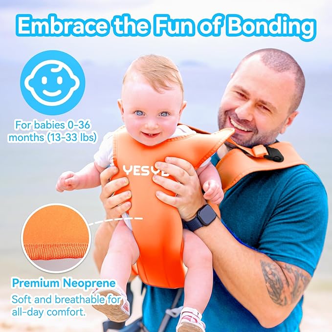 Baby Carrier, Dual-Use Adjustable Baby Sling Support Infant Chest Holder with Drawstring Backpack for Newborn to Toddler 13-33 lbs Swimming Pool Beach Land (Orange)