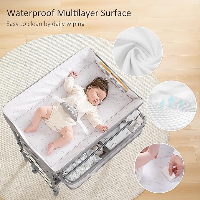 Maydolly Baby Changing Table, Portable Foldable Changing Table, Waterproof Diaper Changing Station, Adjustable Height Changing Station, Mobile Nursery for Newborn and Infant