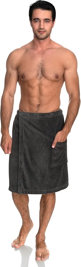 TowelSelections Mens Cotton Shower Wrap Adjustable Terry Velour Spa Bath Towel Wrap Sauna Gym Towels for Men