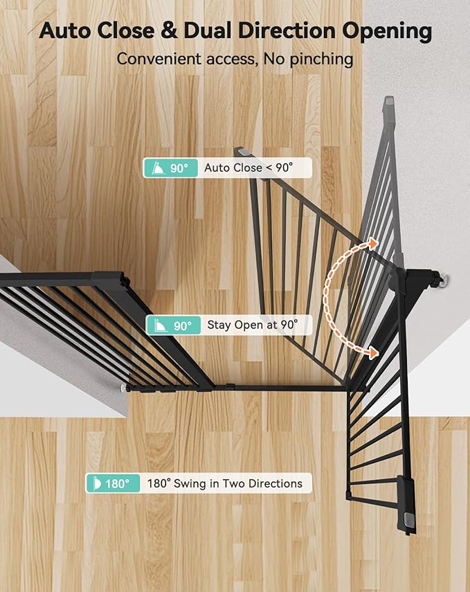 COMOMY 42" Extra Tall Baby Gate for Stairs Doorways, Fits Openings 29.5" to 43.3" Wide, Auto Close Sturdy Safety Dog Gate for House, Pressure Mounted Easy Walk Through Pet Gate with Door, Black