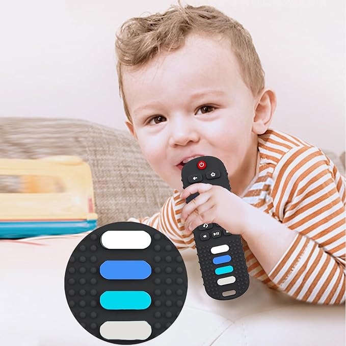 2-Pack Baby Teething Toys-TV Remote Control Shape Silicone Infants Teething Toys for Babies 0-18 Months,BPA-Free (Khaki+Red)