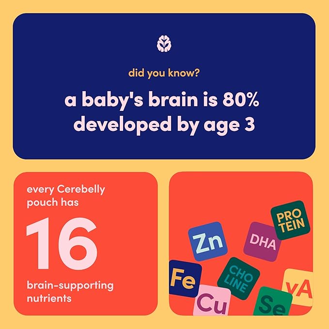 Cerebelly Organic Baby Food Pouches, Carrot Pumpkin Purees, 16 Nutrients, No Added Sugar, Fiber & Non-GMO, 4oz, 6 Pack