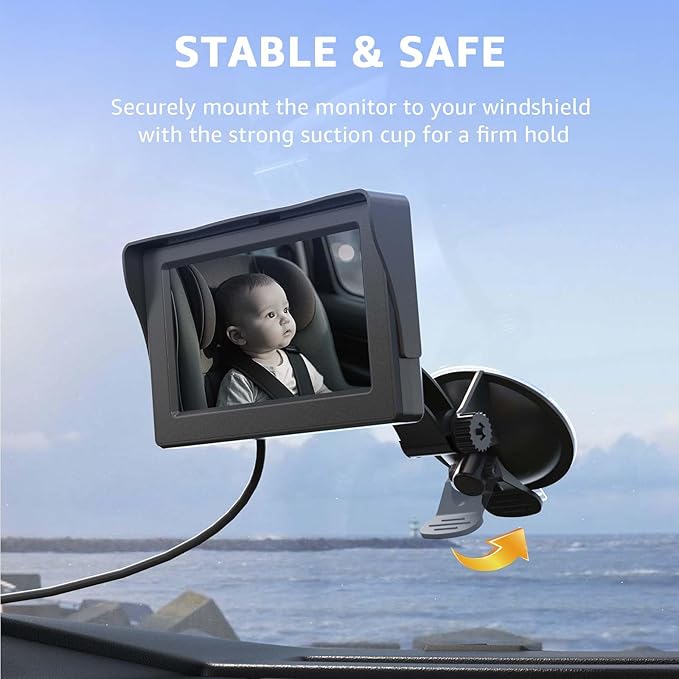 Baby Car Camera, HD Display Baby Car Mirror with Night Vision Feature, 4.3 inch Baby Car Camera with Monitor Wide Clear View, Backseat Camera Rear Facing to Observe Baby’s Every Move