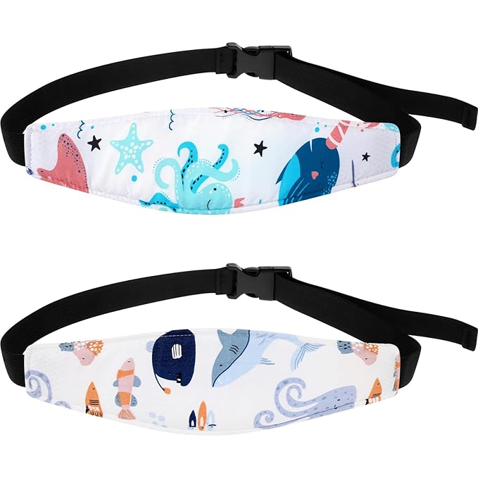 HESTYA 2 Pcs Carseat Head Support Toddler Stroller Seat Headrest for Sleeping Traveling Neck Relief Headband Strap for Kids Children Toddler Infant(Ocean Animals)