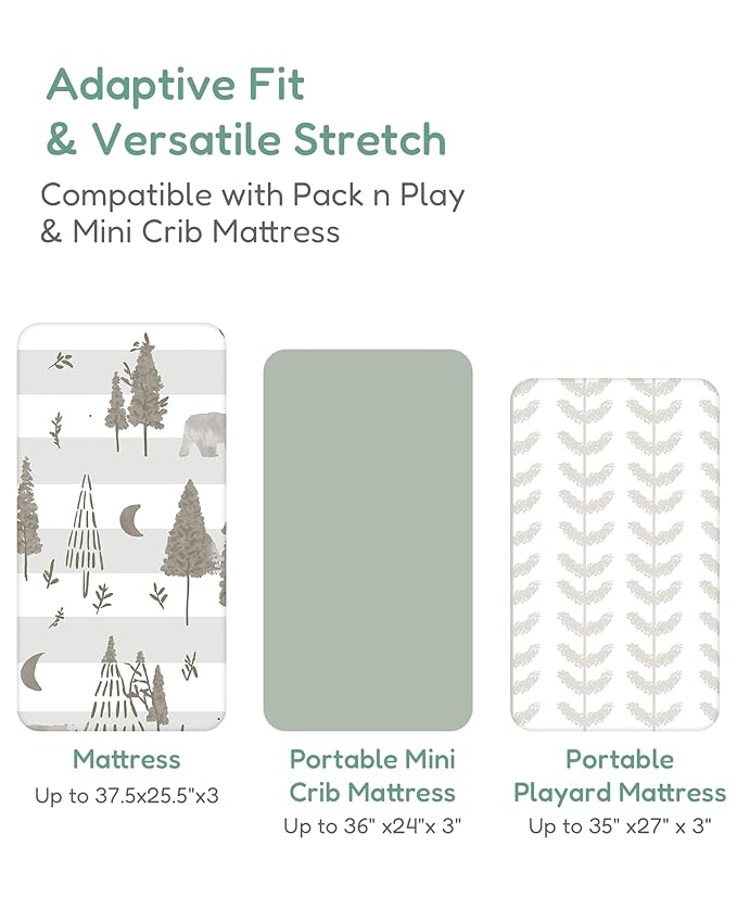Pack and Play Sheets Fitted 2 Pack, 38x26 Graco Pack n Play Sheets for Playard & Travel Crib Mattress, Ultra Soft Jersey Knit, Breathable Stretchy Deep Pocket, Compatible with Mini Cribs
