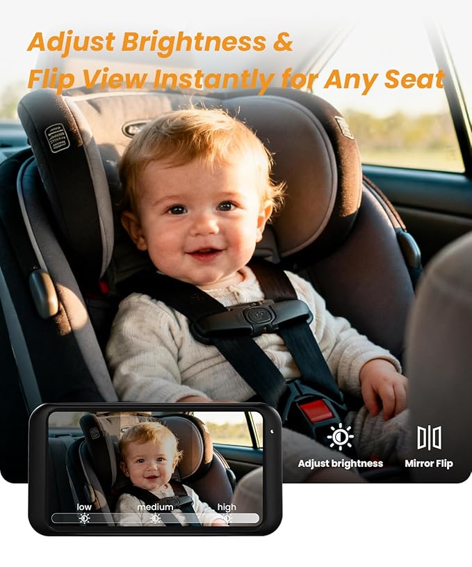 Babyvue BV2 USB Baby Car Camera, 4.5'' HD 1080P USB Rear-Facing Mirror, IR Night Vision, 360° Adjustable, Plug & Play Backup Monitor for Child & Pet Safety