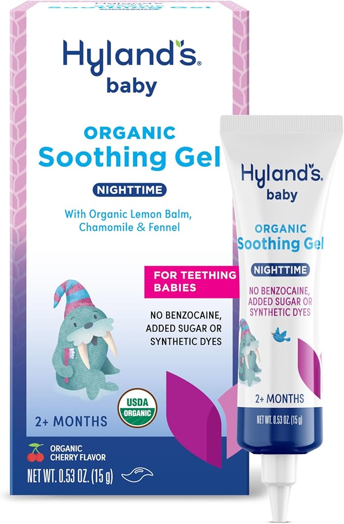 Hyland's Baby Organic Night Oral Soothing Gel, with Chamomile, Calendula, and Fennel, Cooling Gel for Oral Discomfort, Easy-to-Apply, Ages 2 Months and Up, 0.53 Ounce