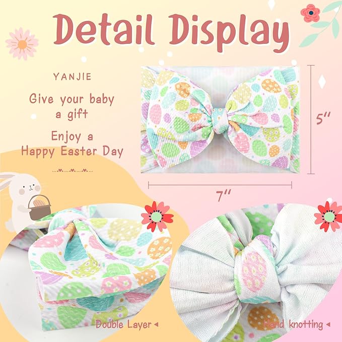 YanJie 7" Easter Baby Girl Bows Egg Headband Easter Hair Bows large Easter Baby Headband Toddler Girls Hair Accessories Infant Bow Pink Purple