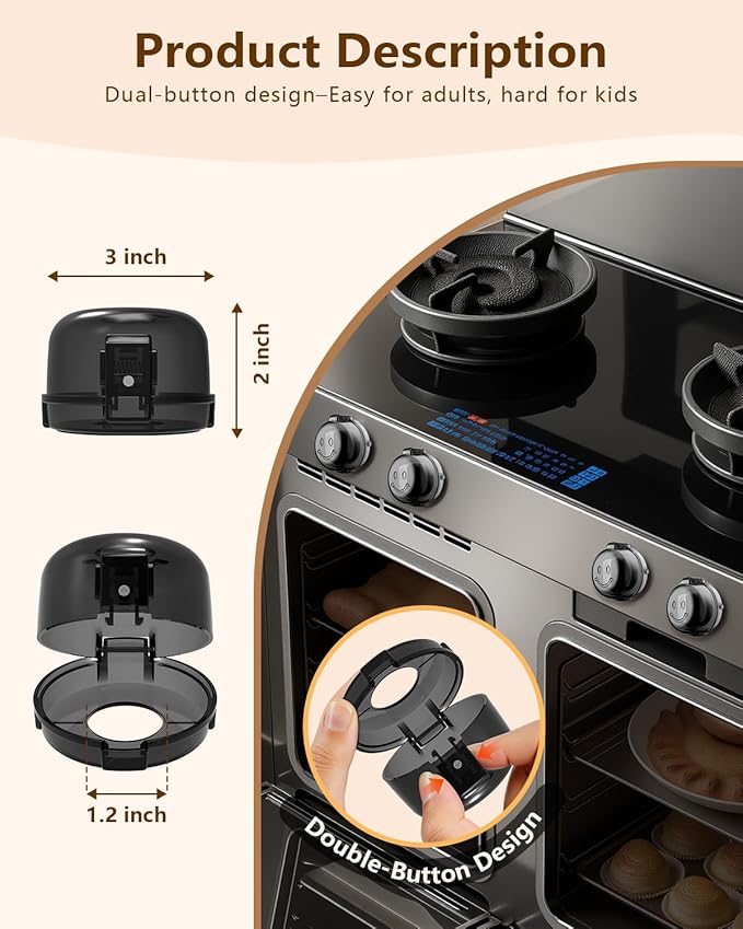 Oven Knob Covers - Heat Resistant Gas Stove Knob Locks with 3M Strong Adhesive, Oven Child Safety Lock for Kids & Pets, Oil & Water Proof, Easy to Use, Black (5+1 Pack)