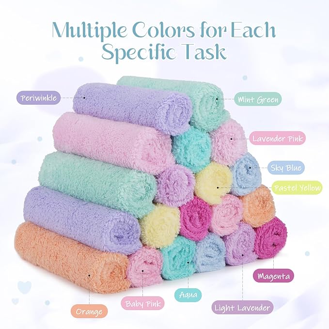 Baby Washcloths, 20 Pack Super Soft Microfiber Coral Fleece Wash Cloths, Extra Absorbent Baby Towels for Newborns, Infants and Toddlers, Gentle on Sensitive Skin for Face and Body - 7" × 9"