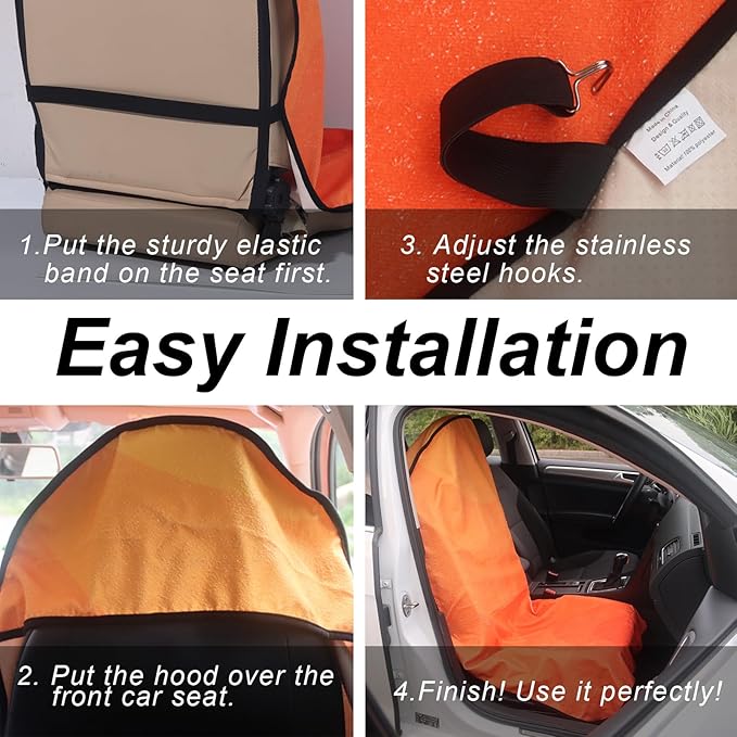 Sweat Towel Car Seat Cover Protector Front Seats for Gym Workout, Running, Swimming, Beach and Hiking, Waterproof Universal Seat Cover for Car, Truck, Van & SUV (Orange, 2pcs Front Seat)