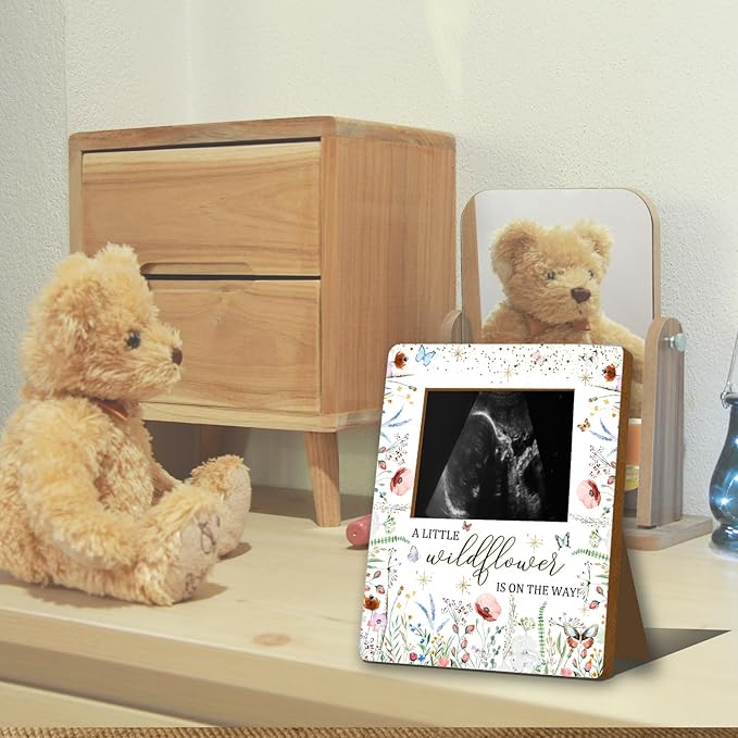 ALodr Wildflower Baby Shower Decorations, Baby Shower Sign Picture Frame, WildFlower Party Decor for Gender Reveal, Pregnancy Milestone Keepsake, Pregnancy Announcement Sonogram Photo Frames
