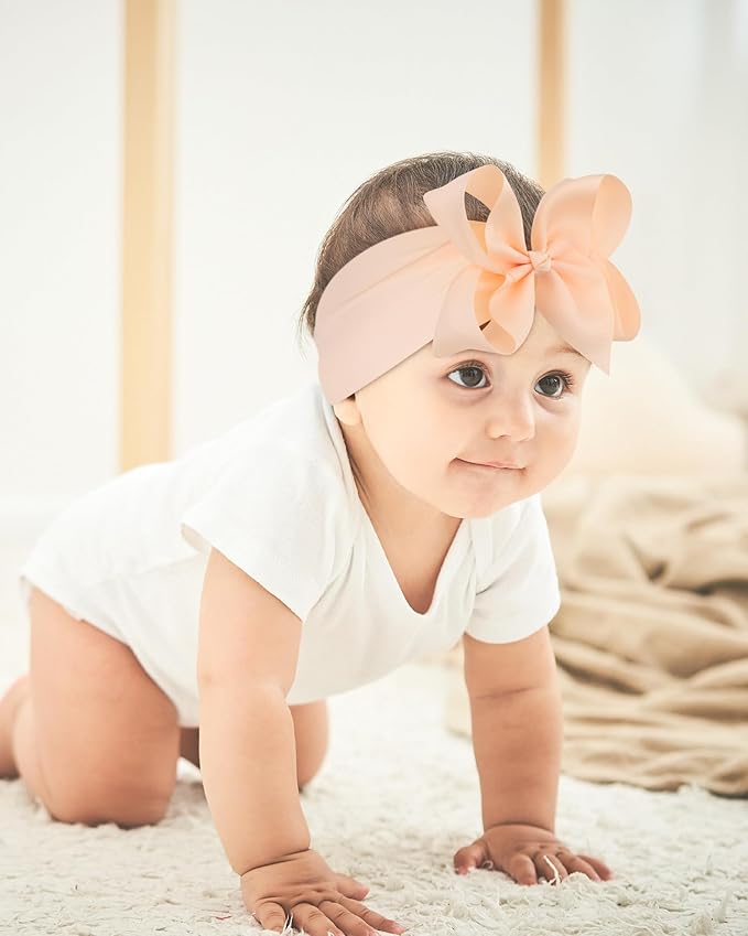 doboi 6PCS Baby Girl Bows Big Baby Headbands Ribbon Bow Nylon Headbands Hair Accessories Baby Bows for Baby Girls Infant Newborn Toddler-PINK