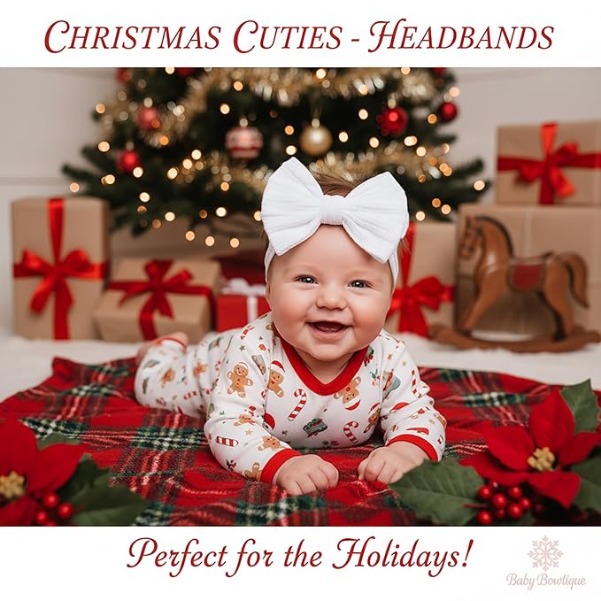 Christmas Baby Girl Bows Newborn Headband Stretchy Double Bows Soft Infant Toddlers (Red&Green&white)