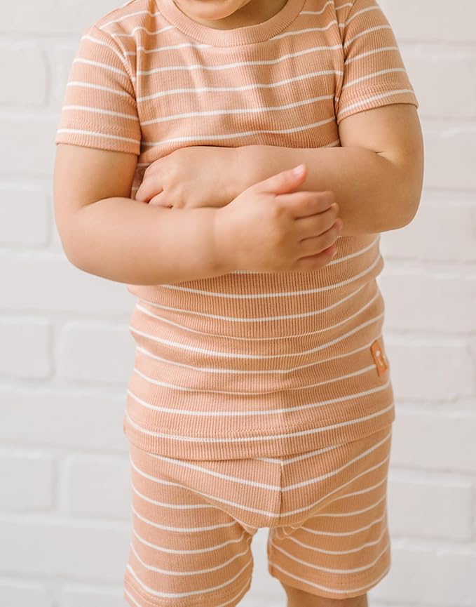 moimoln Stripe Pajamas Set 12M-8Y Ribbed Unisex Baby & Toddler, Soft Viscose, Snug-Fit, Everyday Sleepwear