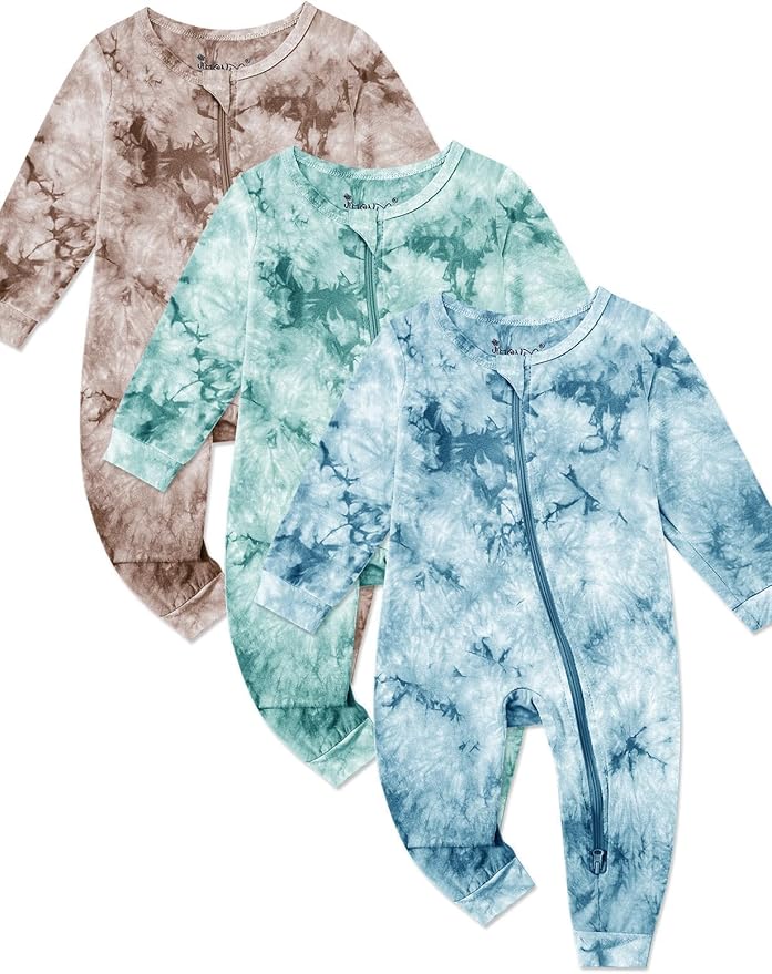 Baby Girls Boys Footless Romper 2 Way Zipper Soft Rayon Outfits, Outdoor Tie-dye Long Sleeve Clothes Jumpsuit