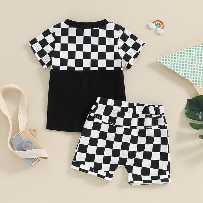 fhutpw Baby Toddler Boy Clothes Summer Outfits 6 12 18 24 Months Patchwork Short Sleeve T Shirt & Shorts Sets with Pockets