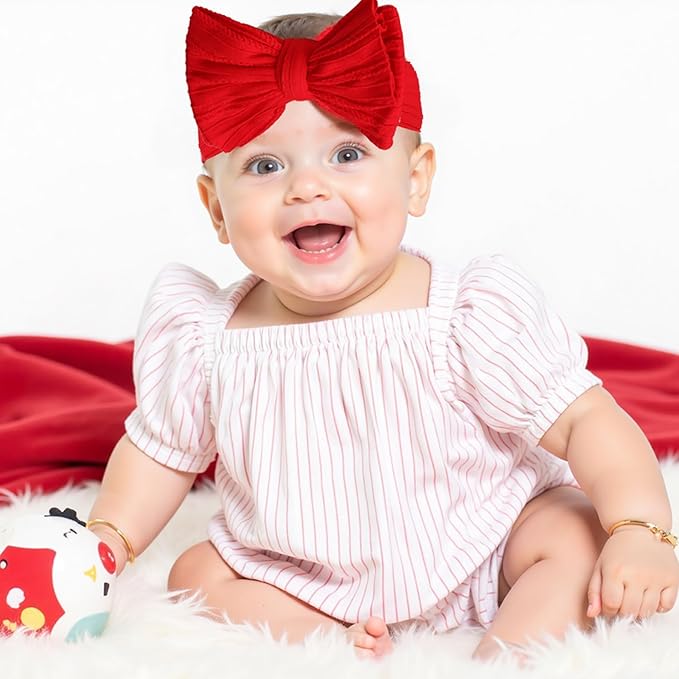 Valentines Baby Girl Bows Newborn Headband Stretchy Double Bows Soft Infant Toddlers (Red white pink)