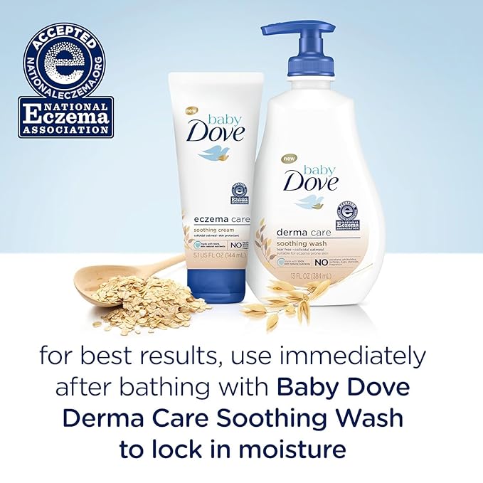 Dove Baby Skin Care Bundle – Colloidal Oatmeal Derma Care Soothing Wash & Eczema Care Soothing Cream, Fragrance Free (2 Piece Set)