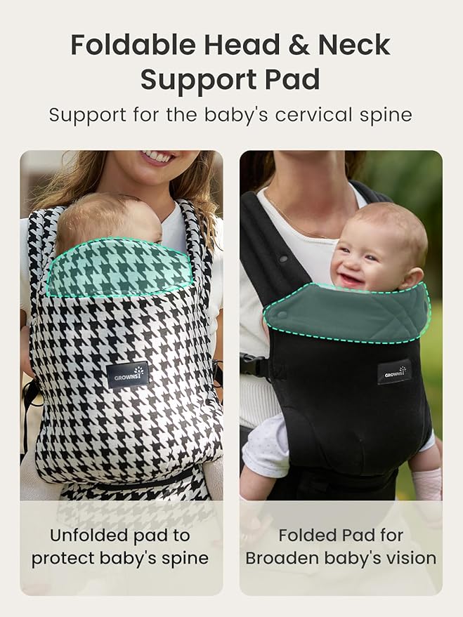 GROWNSY Baby Carrier Newborn to Toddler, Lightweight Ergonomic 7-44 lbs Newborn Carrier with Head Support, Easy to Wear Hands Free Infant Carrier for 0-36 Months, Black