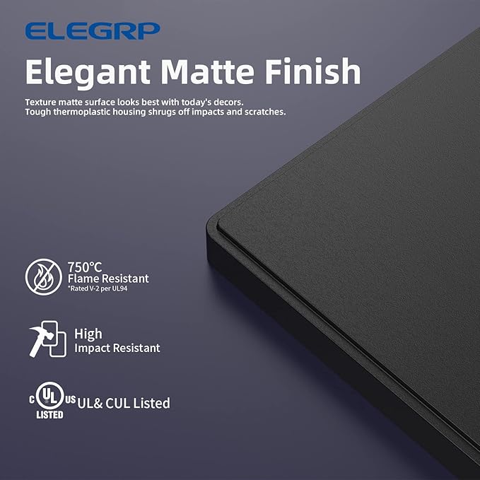ELEGRP 2-Gang Screwless Decorative Wall Plates, Mid-Size 4.88" height x 4.94" length Unbreakable Thermoplastic Faceplate Cover for Decorator Receptacle Outlet & Switch, UL Listed (1 Pack, Matte Black)