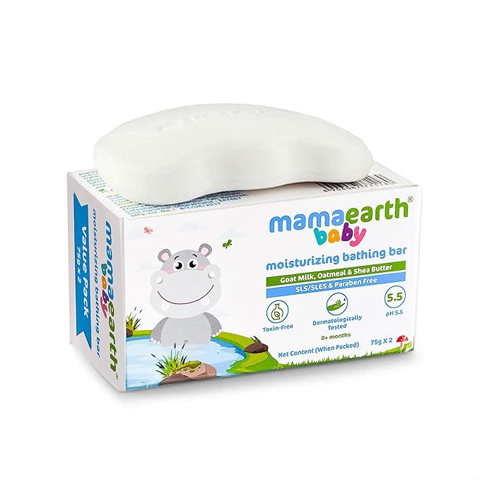 MAMAEARTH Baby Moisturizing Bathing Bar Goat Milk, Oatmeal & Shea Butter 75g × 2 (2.64 oz Each)