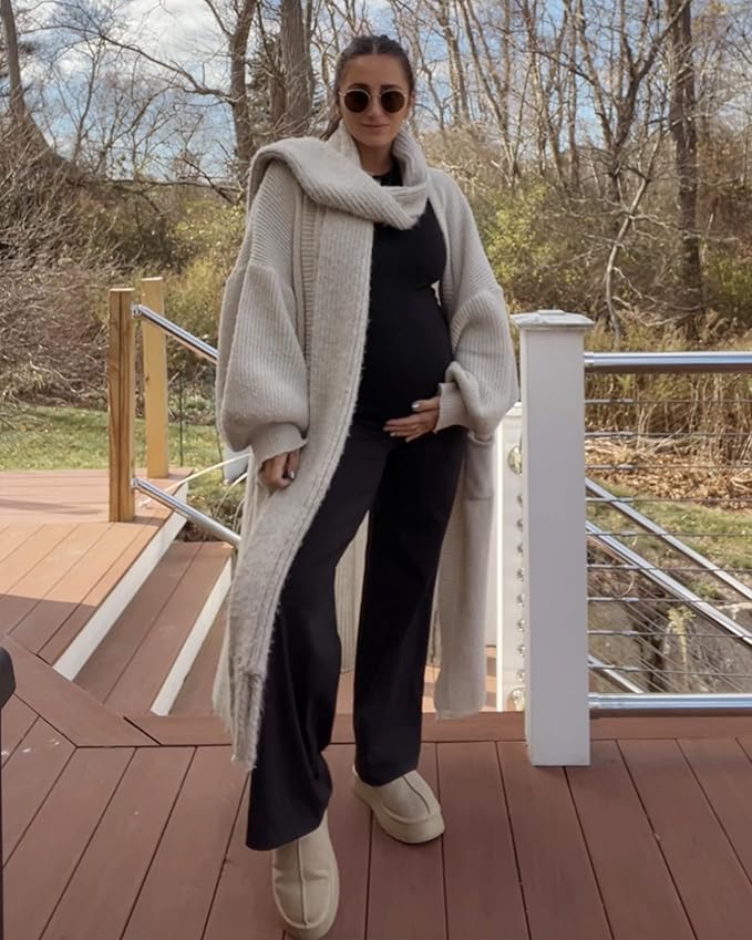 G4Free Maternity Pants Over The Belly Yoga Dress Work Pregnancy Pants Stretchy Lounge Wide Leg Trousers with Pockets