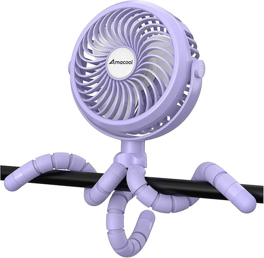 AMACOOL Battery Operated Stroller Fan, Baby Travel Essentials for Beach Disney, Newborn Boy & Girl Showers Gifts Registry Search, Rechargeable Clip On Fan for Car Seat Wagon Crib Bike Treadmill