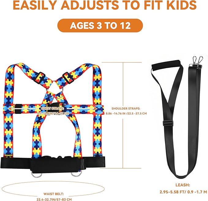 Walking Safety Harness for Older Kids 3–12 Years, Adjustable Leash Vest for Special Needs, Autism, ADHD, with Strong Grab Handle for Public and Outdoor Safety