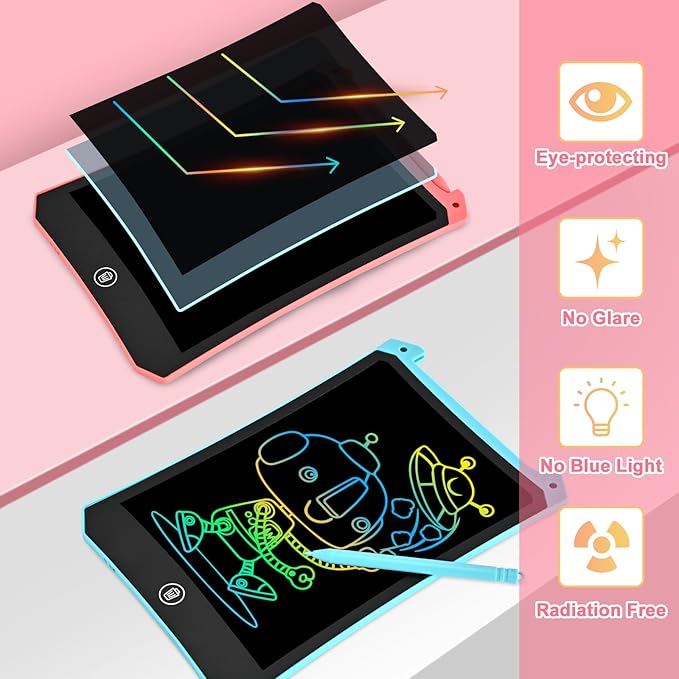 cimetech Toddler Girl Gifts Valentines Day, LCD Writing Tablet 2 Pack, Kids Toys for 3 4 5 Year Old Boys Girls, 8.5 Inch Coloring Books, Travel Essentials Activities, Birthday Gifts Toddler Age 1-3