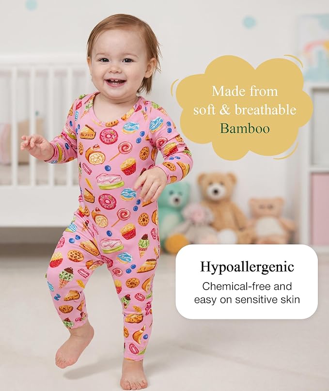 Baby Boy and Girl Romper Long Sleeve Jumpsuit One-Piece Footless Pajamas, Viscose Made from Bamboo