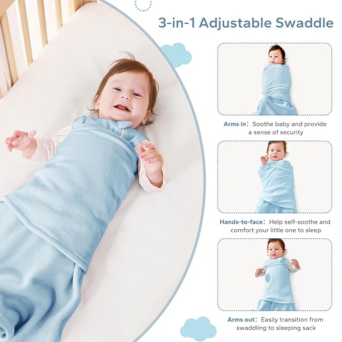 ZIGJOY Swaddle Sleep Sack Newborn 1.5 Tog Fleece Wearable Blanket Baby 0-6 Months - Lightweight MicroFleece Winter Sleeping Sacks Bag for Infant Girl Boy Gifts, Blue