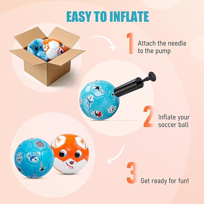 Toddler Soccer Ball Size 2 - Small Soft Kids Ball 2 Pack for Ages 1-3 3-5 - Cartoon Sports Toy Boys Girls - Soccer Gift for Indoor Outdoor Games - Birthday/First/Valentine Gift for Toddlers Kids