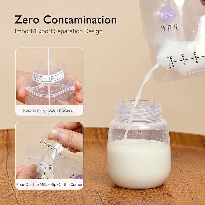 Momcozy Breastmilk Storing Bags, Temp-Sensing Discoloration Milk Storing Bags for Breastfeeding, Disposable Milk Storage Bag with 6 Ounce Self Standing, No-Leak Milk Freezer Storage Pouches, 50pcs