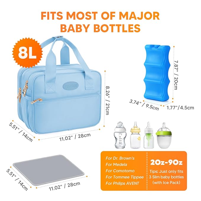 PIIOSER Breastmilk Cooler Bag with Ice Pack, Compatible with Wearable Breast Pumps & Accessories - Portable Breast Pumps Carrying Case for Nursing & Working Moms, Blue