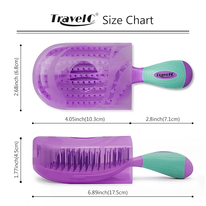 NuWay 4HAIR U.S. Patented Detangler Hair Brush for Men & Women - Purple & Teal | Hair Comb for Scalp Care - Fast Dry Venting Scheme - TravelC Detangling Brush for All Hair Type