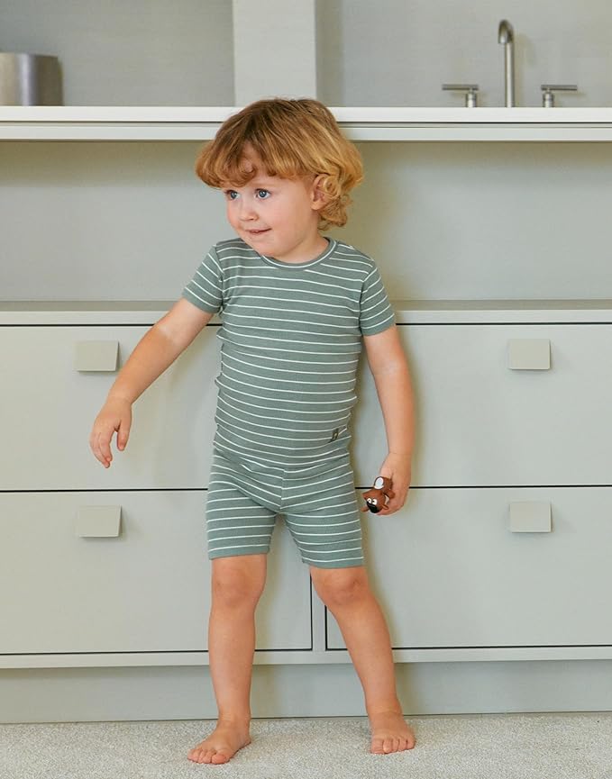 moimoln Stripe Pajamas Set 12M-8Y Ribbed Unisex Baby & Toddler, Soft Viscose, Snug-Fit, Everyday Sleepwear