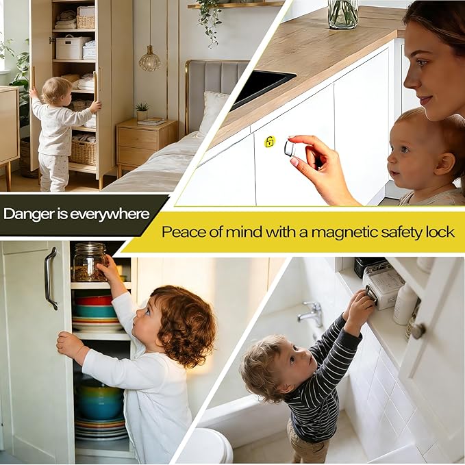 (24Locks + 6keys) Withletune Magnetic Cabinet Locks for Child Proofing - Child Safety Drawer Lock, Suitable for Kitchens, cabinets, and Storage cabinets - no Drilling Required, Adhesive Installation.
