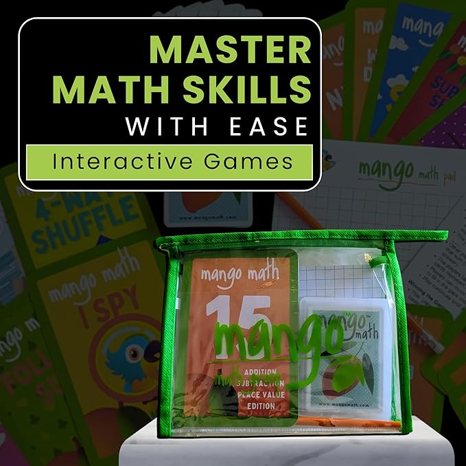 MANGO Math 15® - Math Flash Cards - Educational Math Games for Kids - Addition, Subtraction, Place Value Play & Learning Kit -2nd 3rd 4th Grades - Kids 6-12 - Set of 15 Games - English Version