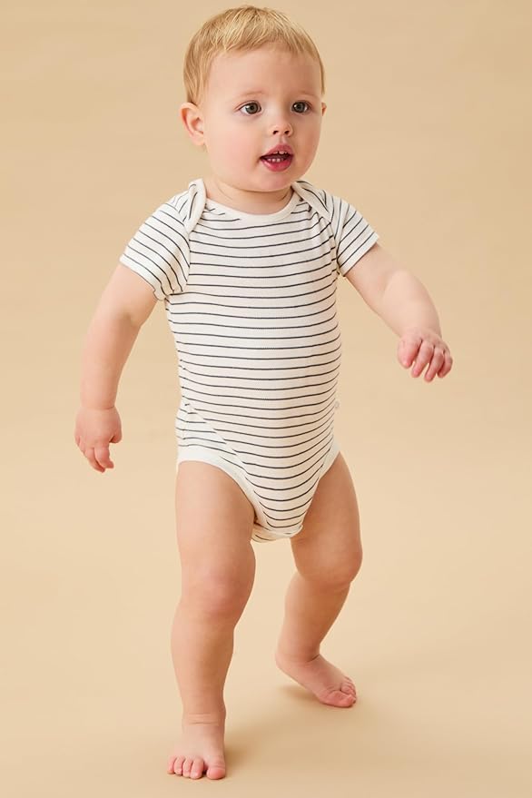 MORI Baby Short Sleeve Bodysuit for Boys and Girls - Viscose from Bamboo - Infant Romper Envelope Neck Nickel Free Popper
