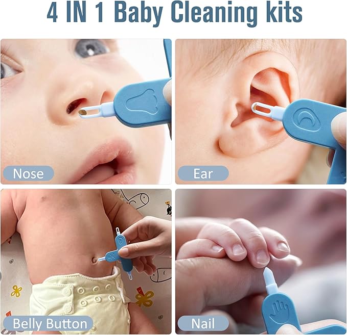 Baby 4-in-1 Nose,Nail and Ear Cleaner,Nail,Nose and Ear Gadget,Safe Ear Wax Removal Tool and Baby Nose Cleaner Nail Cleaner for Baby (Blue)