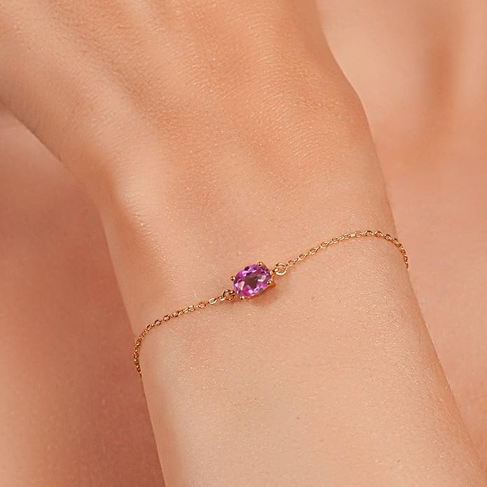 Gem Stone King 7X5MM Oval Gemstone Birthstone Solitaire Bracelet For Women | 925 Sterling Silver | Adjustable Bolo Bracelet For Women | Fine Jewelry Gifts for Her Mom Wife